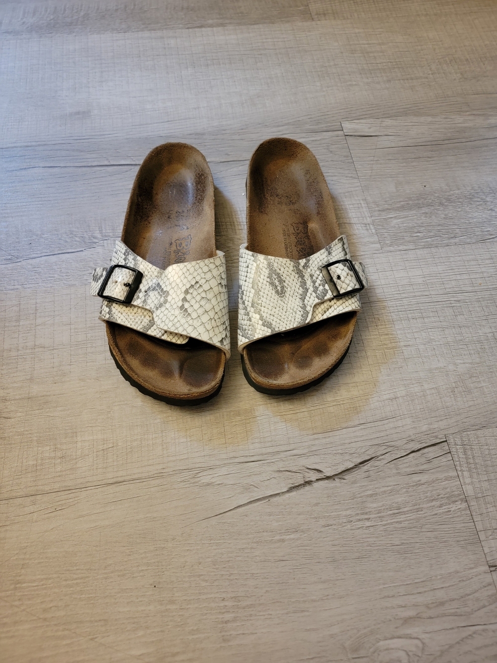 Birkenstock White Snake-Print Single-Strap Sandals